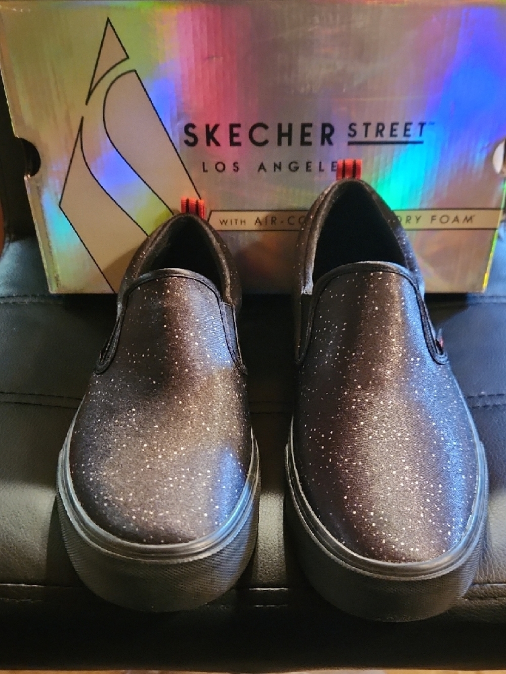 Women Skechers Black Slip-On Sneakers with NASA Graphic - Picture 3 of 8